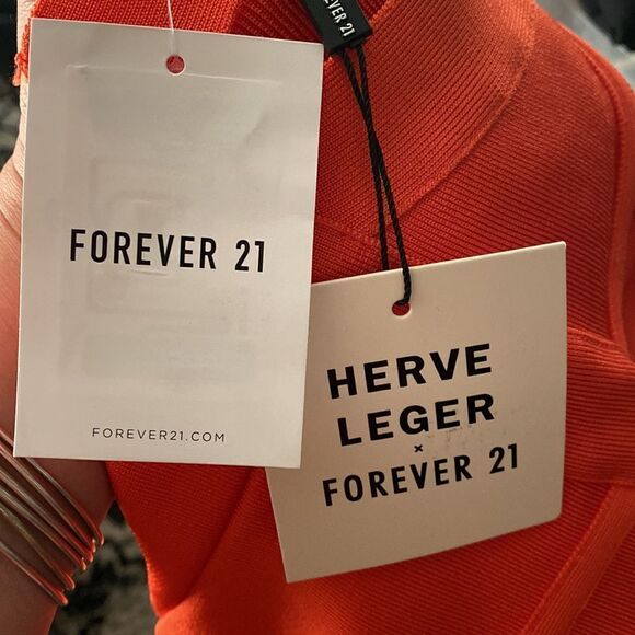 Herve Leger x Forever 21 One Shoulder Cutout Mini Dress Coral Orange NWT - Picture 12 of 16